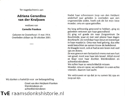 Adriana Gerardina van der Kruijssen- Cornelis Franken